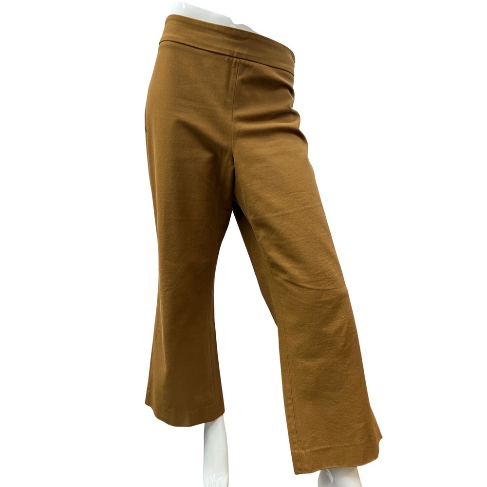 Vince Cropped Flare Leg Pants Women 14 Brown Excellent Side Zip Stretch Trousers